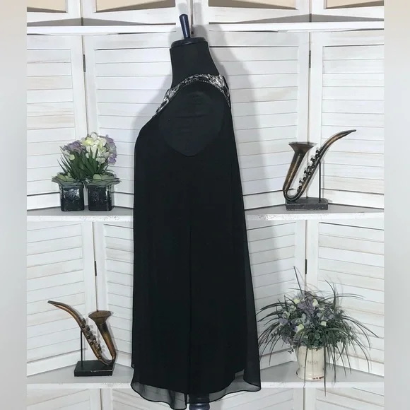 Maggy London Silk Black Beaded Sequin Mini Dress 6 - Picture 4 of 9